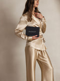 SilkSilky AU 19Momme Silk Long Sleeve V Neck Women's Shirt Champagne 005