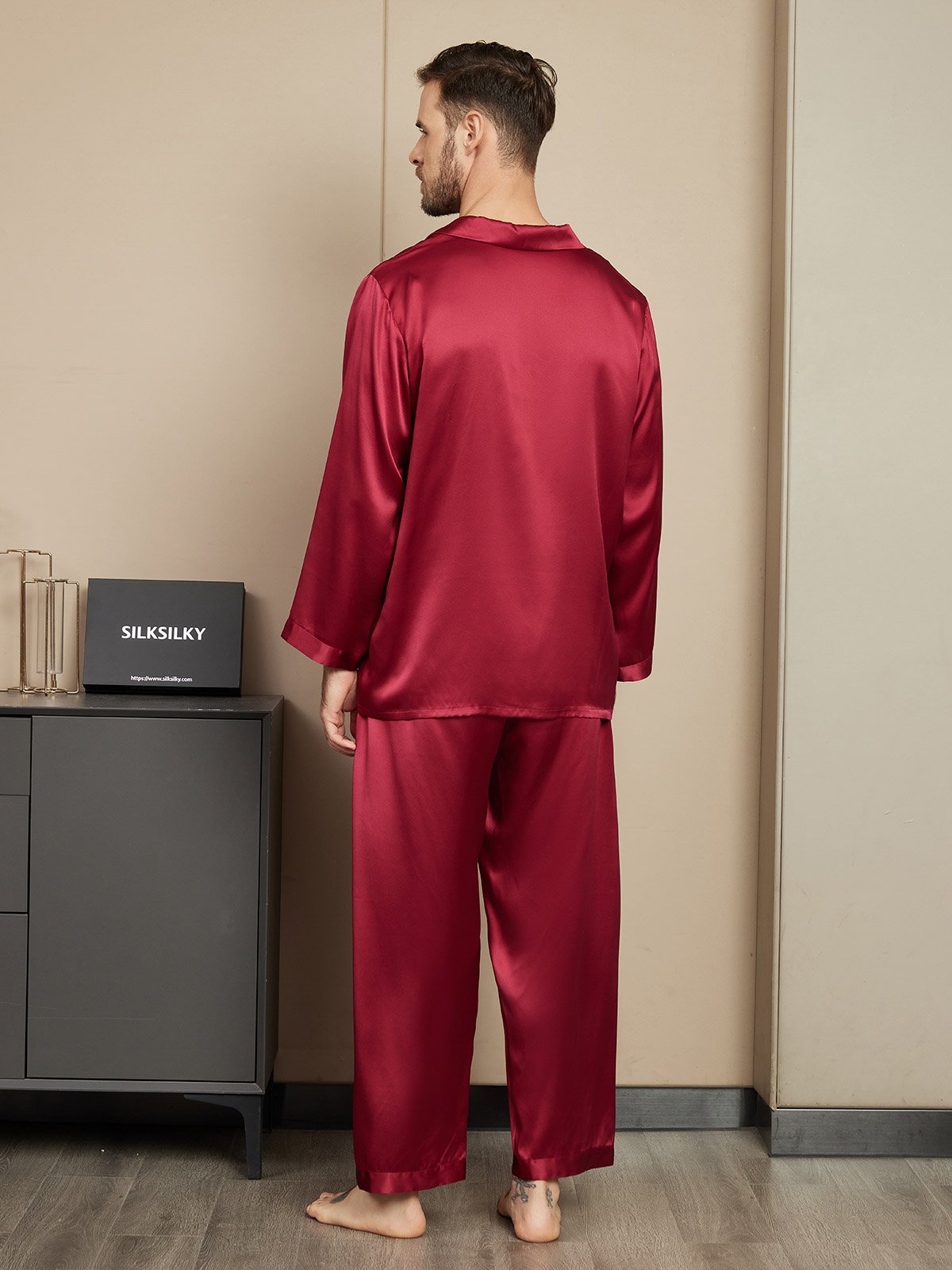 [Wine] SilkSilky-AU Pure Silk Mens Pajamas 002