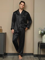 [Black] SilkSilky-AU Long Sleeve Notch Collar Men's Pyjamas 004