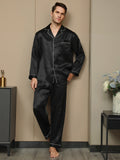 SilkSilky AU 19Momme Pure Silk Long Sleeve Lapel Men's Pyjamas Black 004