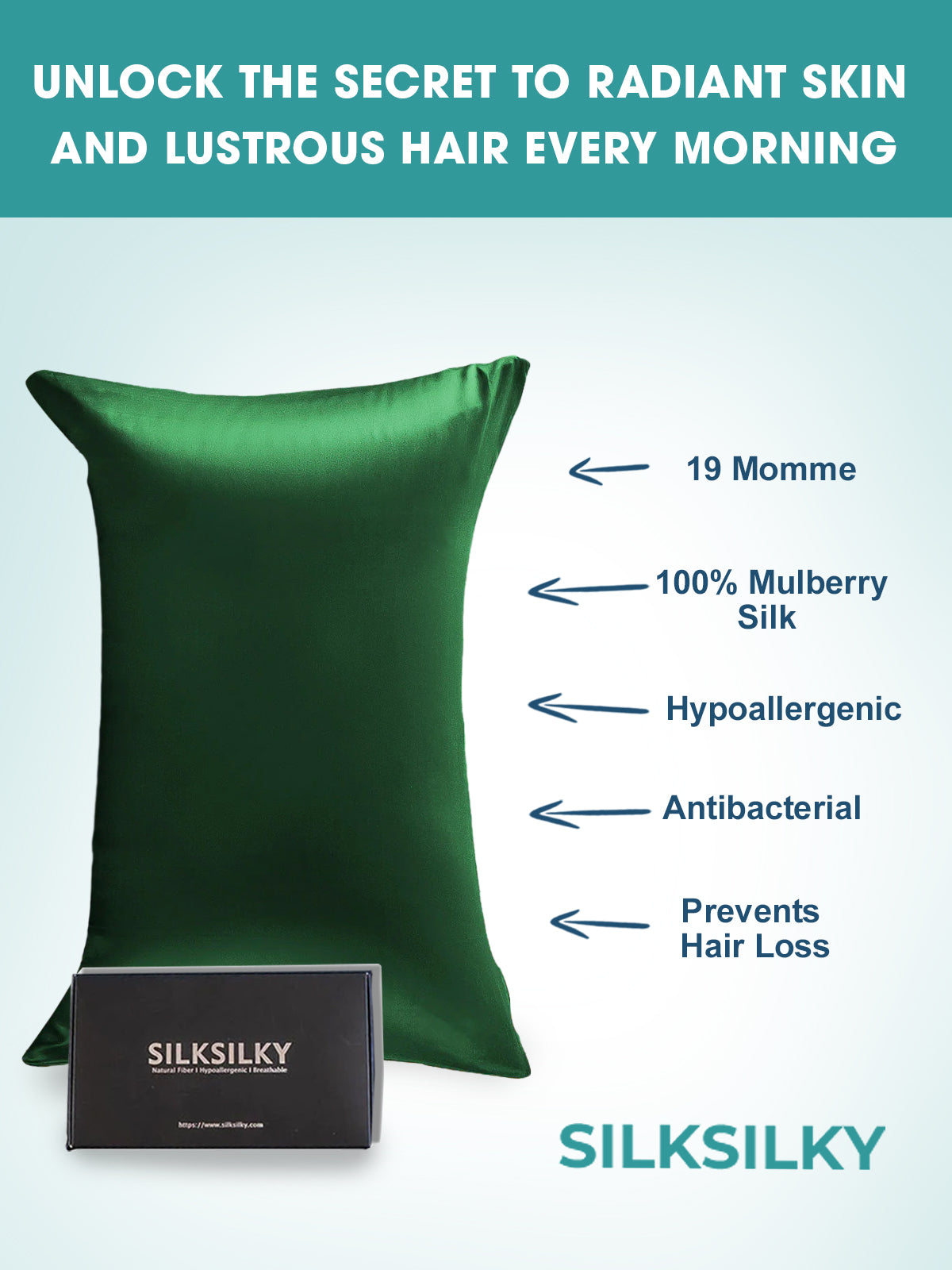 SilkSilky-AU 19Momme Pure Silk Pillowcase DarkGreen 003