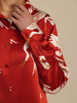 [Wine] SilkSilky-AU 19Momme Long Sleeve Lapel Collar Women's Shirt 004