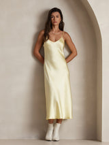 [Light Yellow] SilkSilky-AU Sleeveless V Neck Dress 001