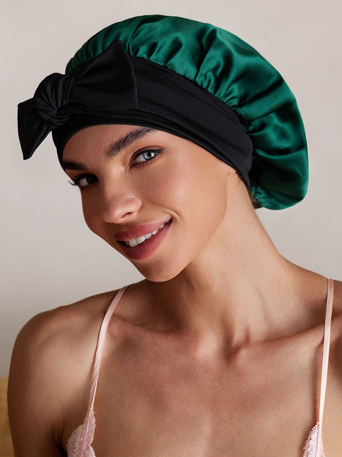 SilkSilky-AU Pure Silk Sleep Cap DarkGreen 006