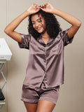 SilkSilky-AU Pure Silk Short Sleeve Lapel Women's Pyjamas Coffee 002