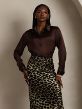 [Bitter Chocolate] SilkSilky-AU Long Sleeve Lapel Collar Women's Shirt 004