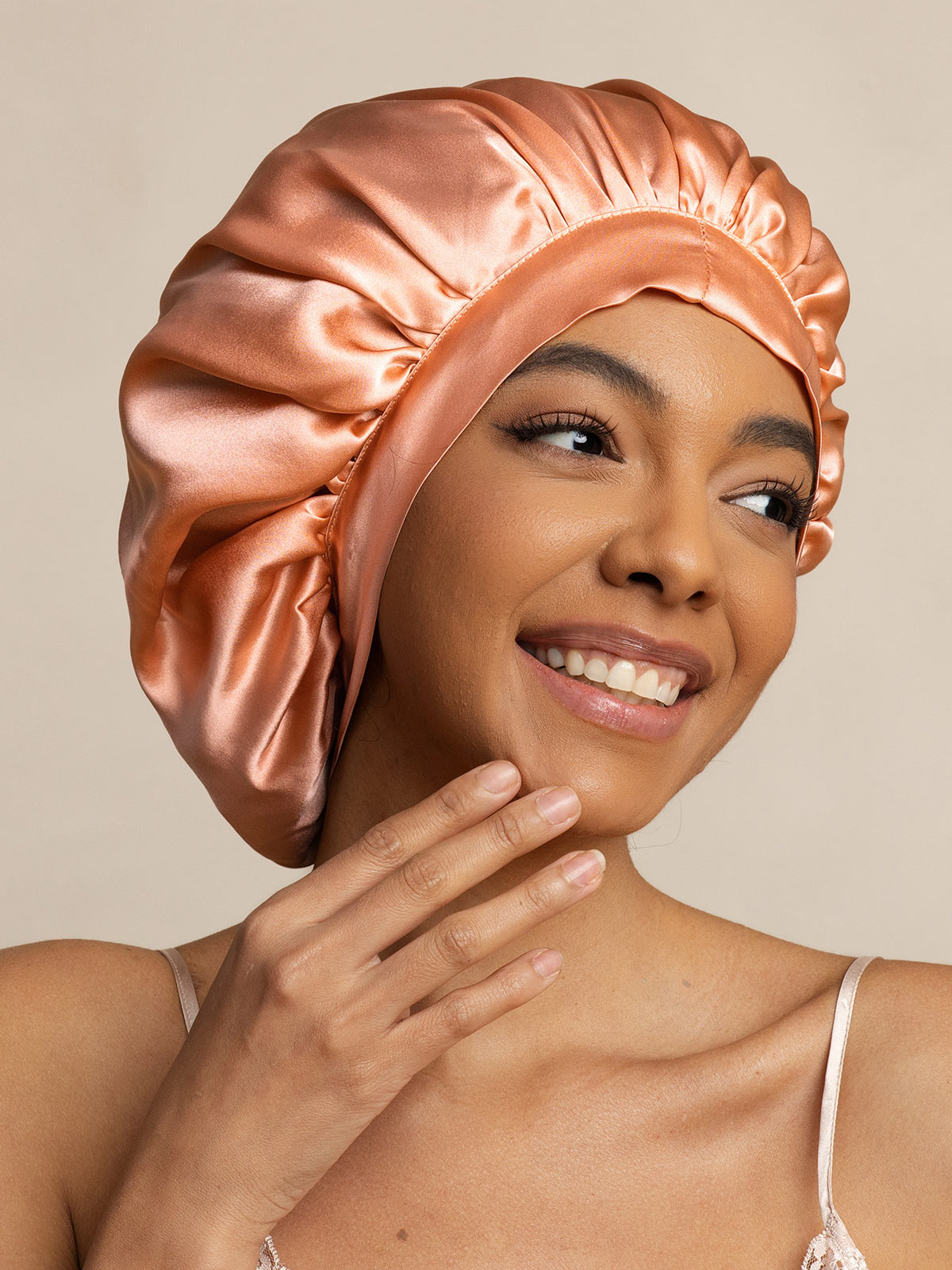 SilkSilky-AU Pure Silk Sleep Cap CoralPink 003