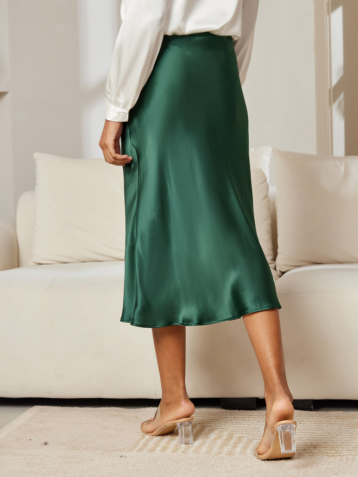 SilkSilky AU 19Momme Pure Silk Skirt DarkGreen 003