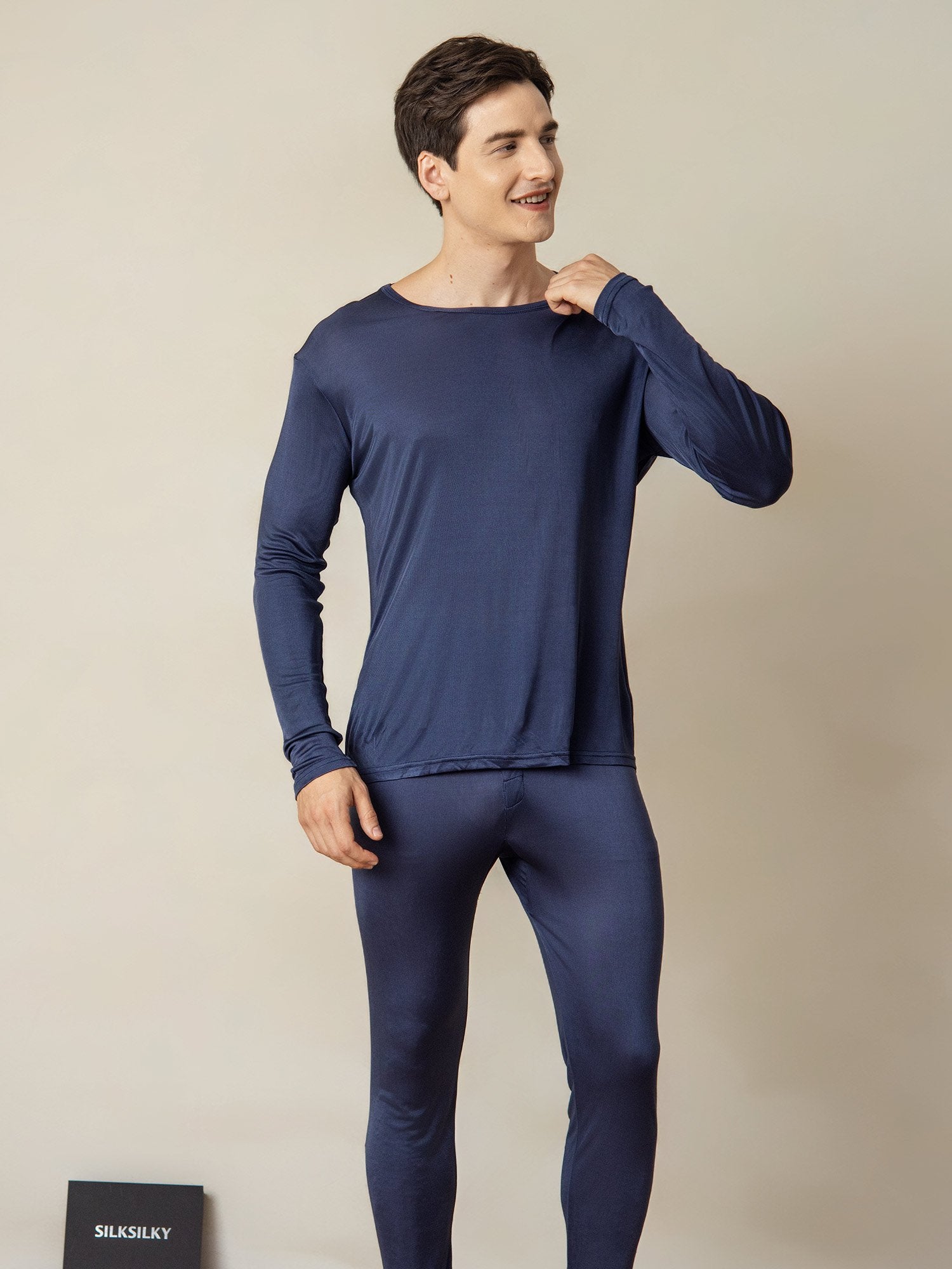 [DarkBlue] SilkSilky-AU Silk Knitted Round Neck Men's Pyjamas 003