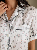 [White Leopard] SilkSilky-AU Short Sleeve Notch Collar Women's Pyjamas 005