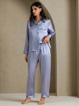 [Steel Blue] SilkSilky-AU Long Sleeve Lapel Collar Women's Pyjamas 003