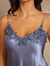 [Steel Blue] SilkSilky-AU Spaghetti Strap V Neck Nightgown 004