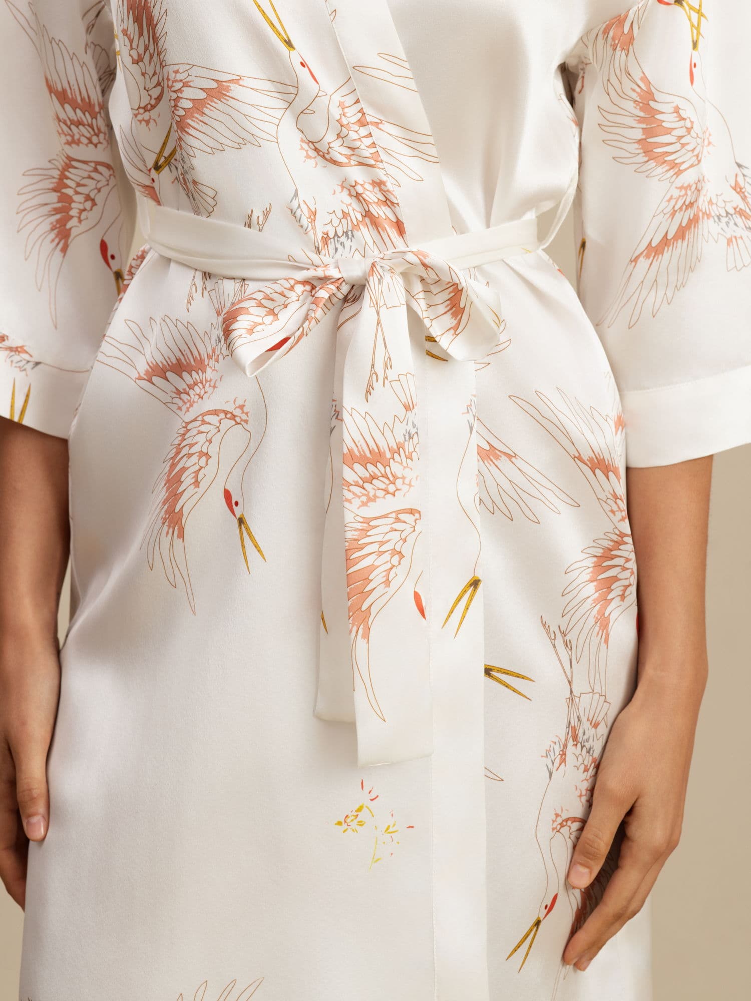 [White] SilkSilky-AU 19Momme 3/4 Sleeve Women's Dressing Gown 005