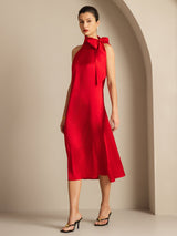 [Red] SilkSilky-AU Sleeveless Tie Neck Dress 006