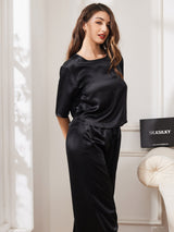 [Black] SilkSilky-AU Half Sleeve Round Neck Women's Pyjamas 003