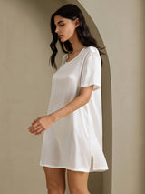 [White] SilkSilky-AU Half Sleeve V Neck Nightgown 003