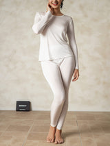 [White] SilkSilky-AU Long Sleeve Round Neck Women's Long Johns 005