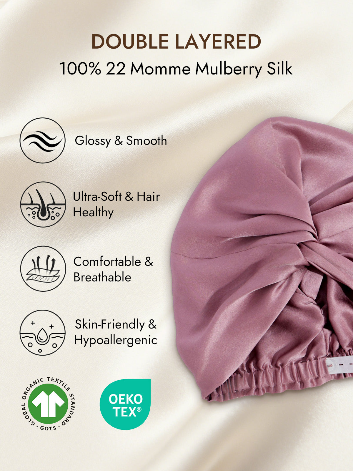[Pale Mauve] SilkSilky-AU 22Momme Pure Silk Sleep Cap 002