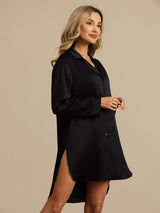 [Black] SilkSilky-AU Long Sleeve Lapel Collar Nightshirt 004