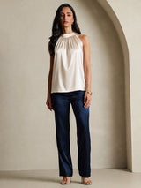 [Beige] SilkSilky-AU Sleeveless Halter Women's T-Shirt 007