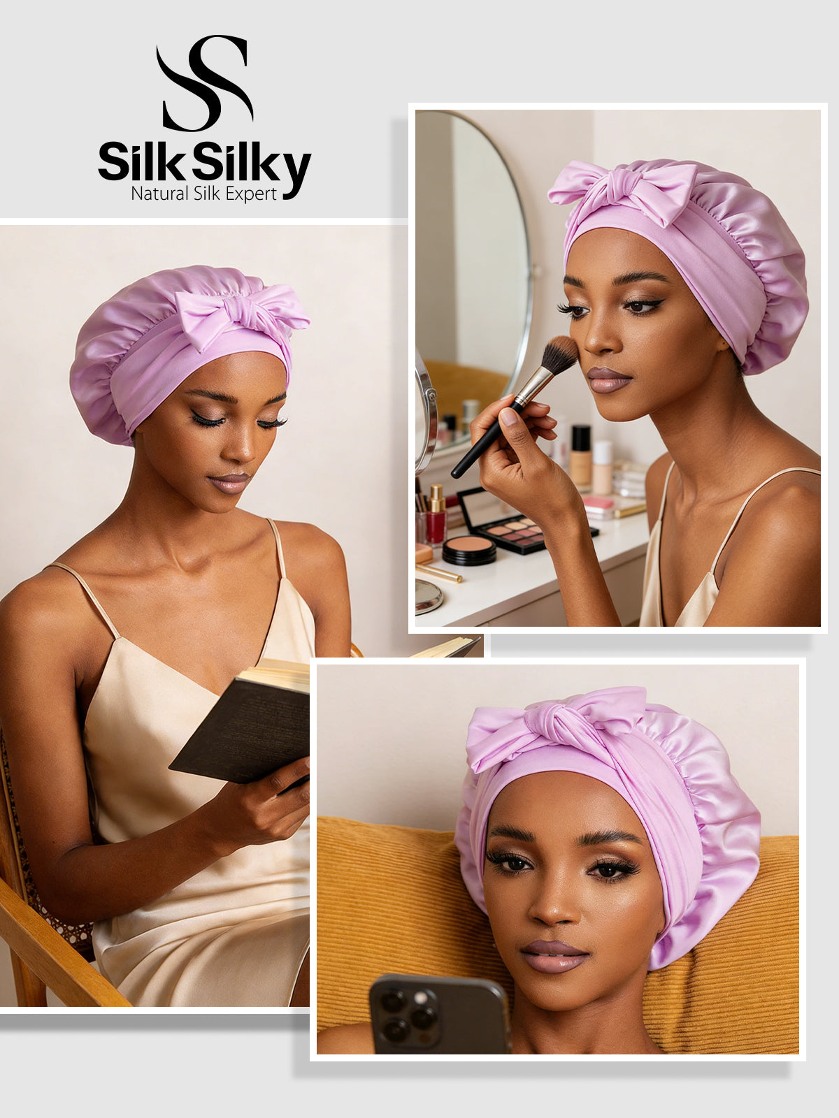 [Lavender] SilkSilky-AU Pure Silk Sleep Cap 005