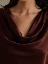 [Bitter Chocolate] SilkSilky-AU Cap Sleeve Cowl Neck Women's T-Shirt 004