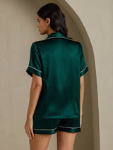 [Dark Green] SilkSilky-AU Short Sleeve Lapel Collar Women's Pyjamas 002