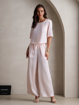 [Pink] SilkSilky-AU Half Sleeve Round Neck Women's Pyjamas 004