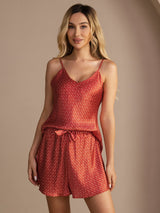 [Wine Ginkgo] SilkSilky-AU Sleeveless V Neck Camisole Set 006