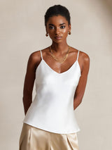 [White] SilkSilky-AU Spaghetti Strap V Neck Camisole 001