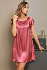 [Pale Mauve] SilkSilky-AU Cap Sleeve Square Neck Nightgown 001
