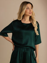 [Dark Green] SilkSilky-AU Short Sleeve Round Neck Women's Pyjamas 005