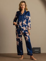 [Dark Blue] SilkSilky-AU 19Momme Long Sleeve Notch Collar Women's Pyjamas 004