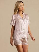 [Pink Heart Geo] SilkSilky-AU Short Sleeve Notch Collar Women's Pyjamas 004