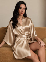 [Champagne Gold] SilkSilky-AU 3/4 Sleeve Women's Dressing Gown 005