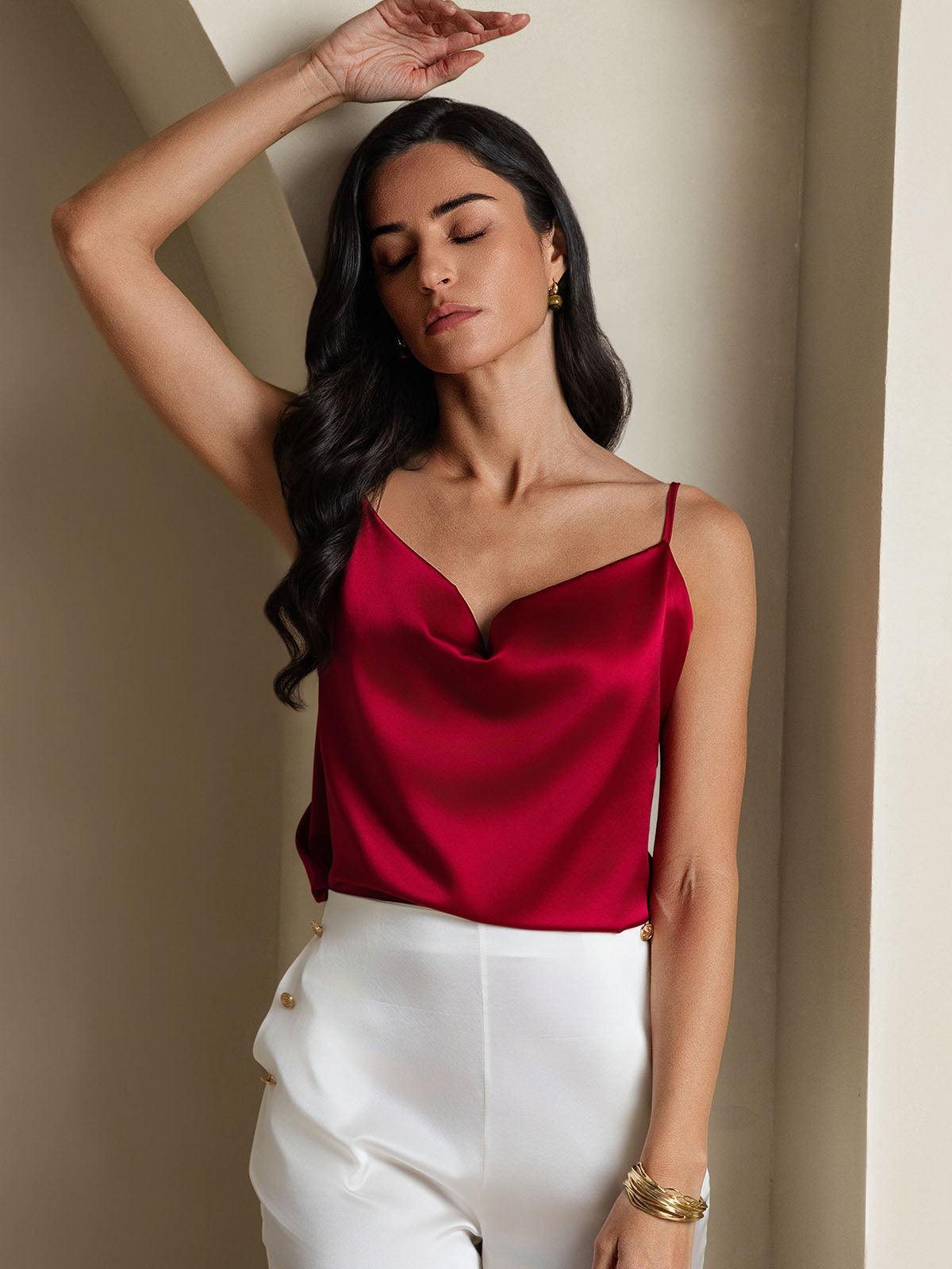[Wine] SilkSilky-AU 19Momme Silk Cowl Neck Camisole 007