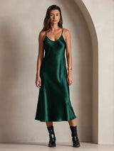 [Dark Green] SilkSilky-AU Sleeveless V Neck Dress 001