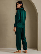 [Dark Green] SilkSilky-AU Long Sleeve Lapel Collar Women's Pyjamas 002