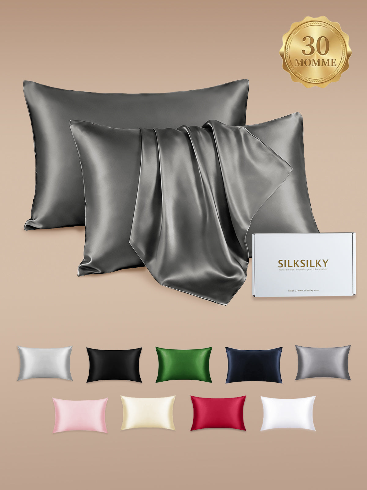 [Dark Gray] SilkSilky-AU 30Momme Pure Silk Pillowcase 001