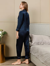 [Dark Blue] SilkSilky-AU Long Sleeve Notch Collar Women's Pyjamas 004
