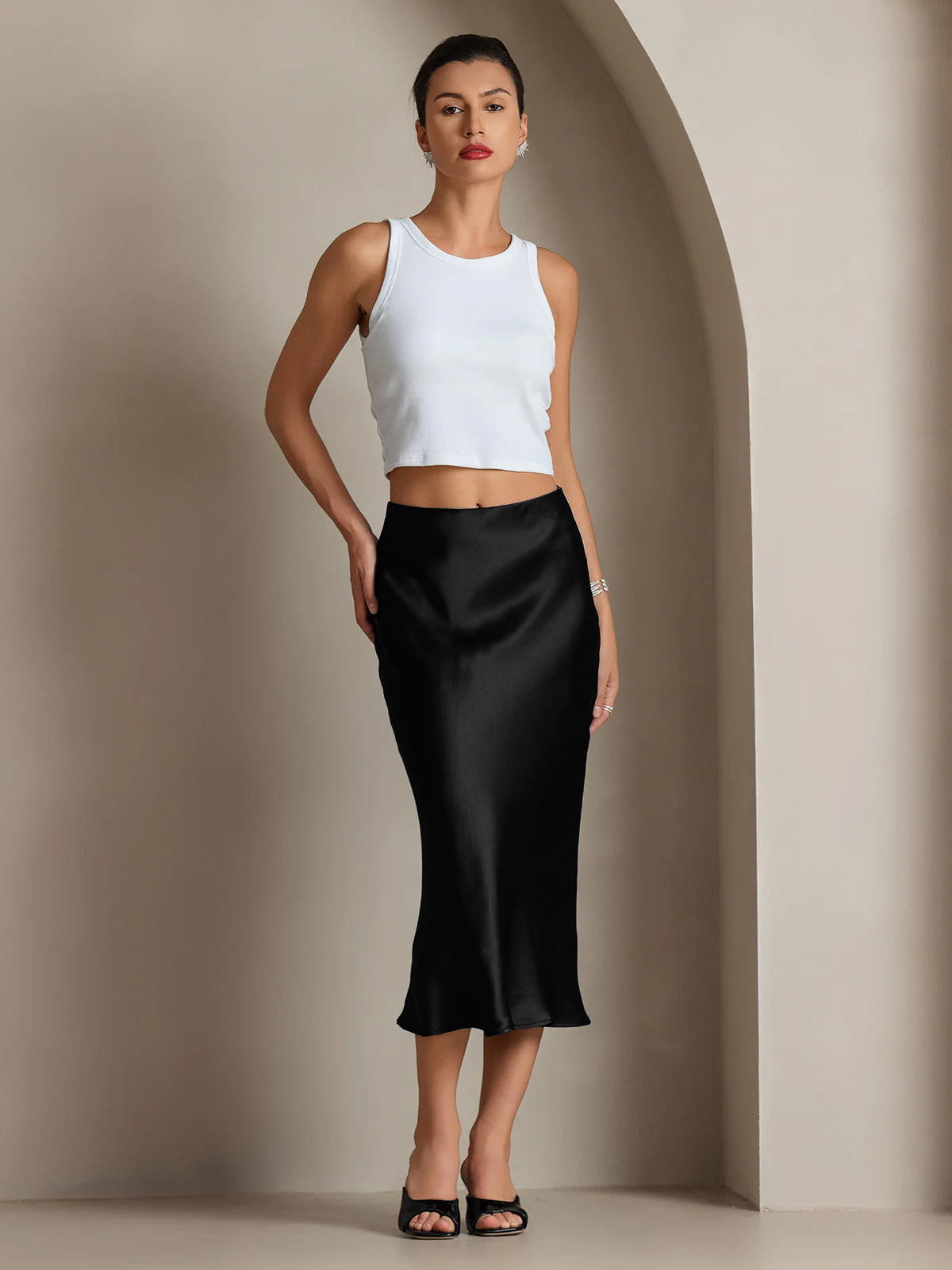 [Black] SilkSilky-AU 19Momme Pure Silk Skirt 004