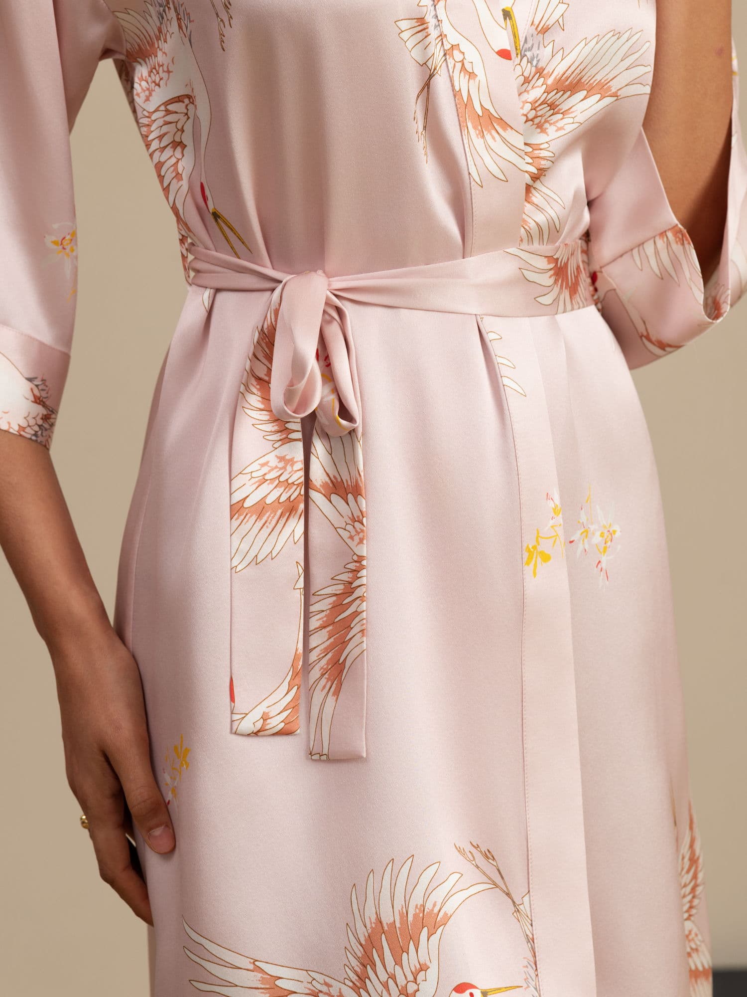 [Pink] SilkSilky-AU 19Momme 3/4 Sleeve Women's Dressing Gown 004