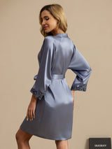 [Light Blue] SilkSilky-AU Pure Silk 3/4 Sleeve Women's Dressing Gown 002