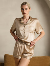 [Champagne] SilkSilky-AU Short Sleeve Lapel Collar Women's Pyjamas 004
