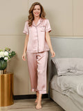 SilkSilky AU Pure Silk Short Sleeve Lapel Women's Pyjamas Pink 004