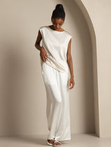 [White] SilkSilky-AU Cap Sleeve Round Neck Women's T-Shirt 008