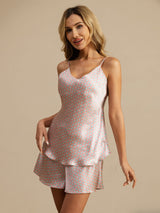 [Pink Heart Geo] SilkSilky-AU 19Momme Spaghetti Strap V Neck Camisole Set 004