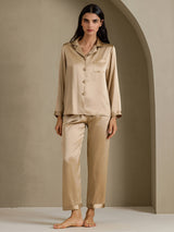[Champagne Gold] SilkSilky-AU Long Sleeve Lapel Collar Women's Pyjamas 003