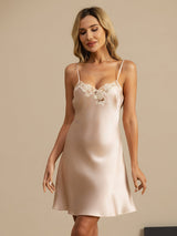 [Pink] SilkSilky-AU Sleeveless V Neck Nightgown 003