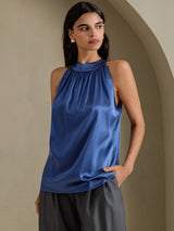 [Real Teal] SilkSilky-AU Sleeveless Halter Women's T-Shirt 003
